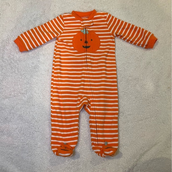 Orange Striped Pumpkin Kids One Piece - Picture 4 of 5